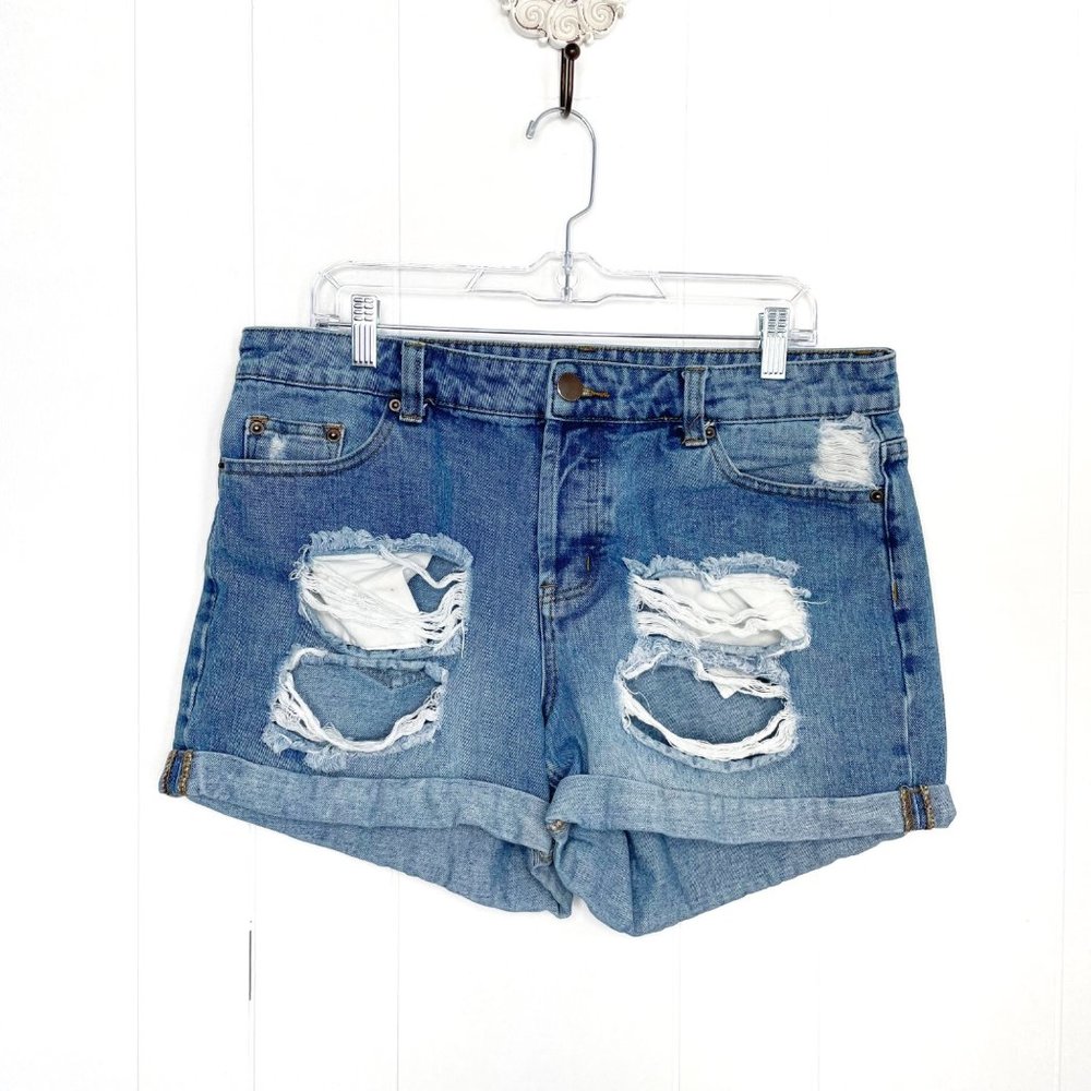 Forever 21 Distressed Button Fly Jean Shorts Size 12